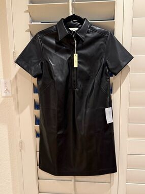 MAX STUDIO Black Faux Leather Short Sleeve Shirtdress - Size Small